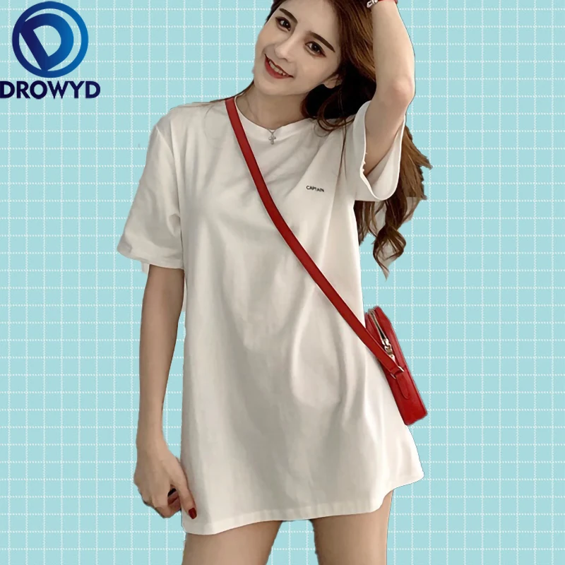 

2020 Summer Midi Loose Tops Oversized T-shirt Women Fashion Black White Hole Casual Sexy O-neck Tees Short Sleeve New T-shirts