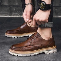 2021 new mens casual leather shoes british style round head martin mens shoes winter retro youth set foot small leather shoes