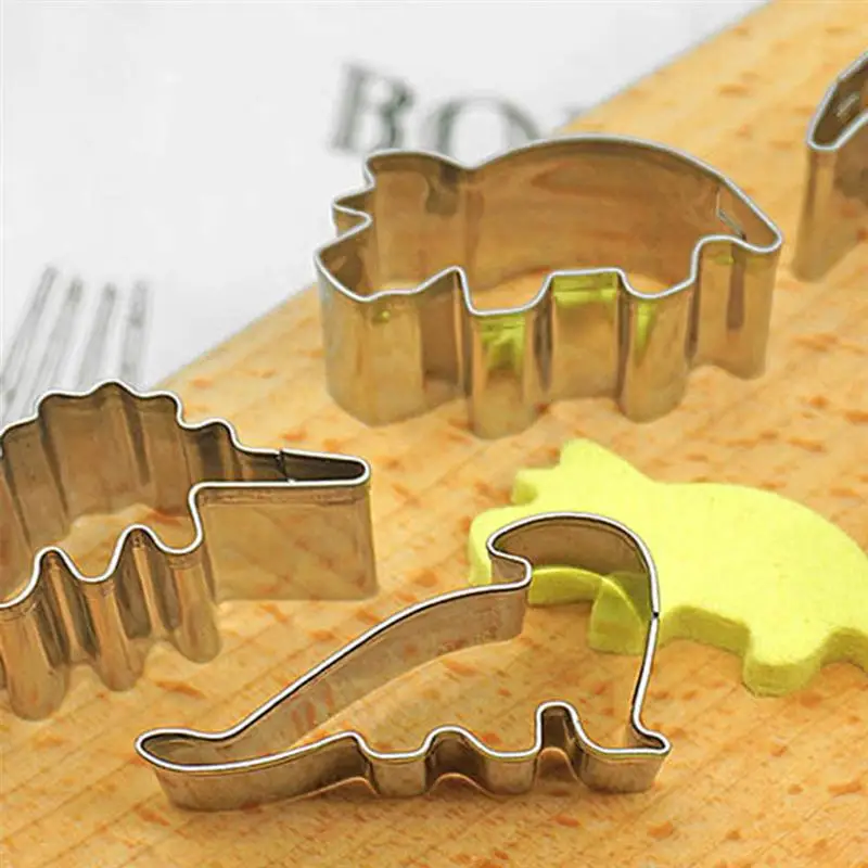 6 Pcs Stainless Steel Cookie Cutters Dinosaur Shape Biscuit Friut Cutter Mold Cake Decorating Tool | Дом и сад