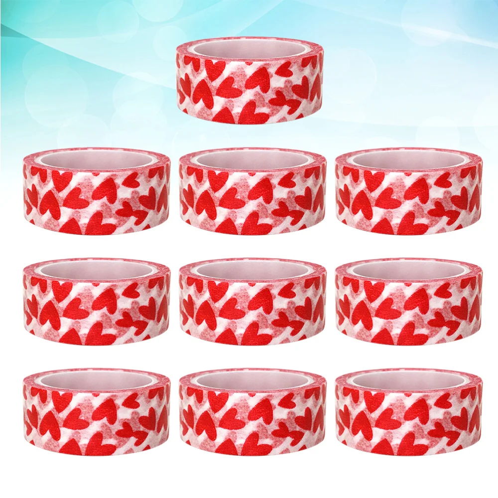 

10 Rolls Valentines Day Paper Tapes Heart Pattern Adhesive Stickers DIY Gift Decorative Tape
