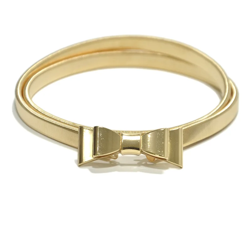 Женский дизайнерский пояс с бантиком металлический застежка спереди эластичный