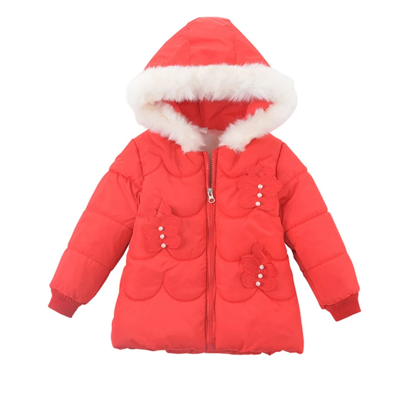 

Куртка для девочек, зимняя, утепленная, хлопковая, с бабочками, с капюшоном