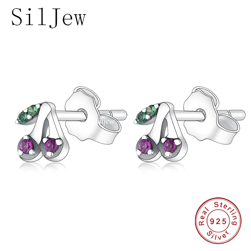 

SilJew Authentic Fashion 925 Sterling Silver Sparkling Flower Heart Eye Moon Mu Musical Note Single Stud Earrings for Women