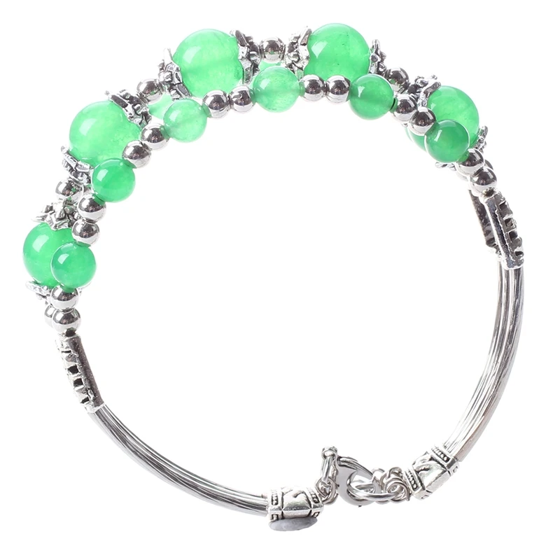 Браслет из тибетского серебристого и зеленого нефрита | Украшения аксессуары