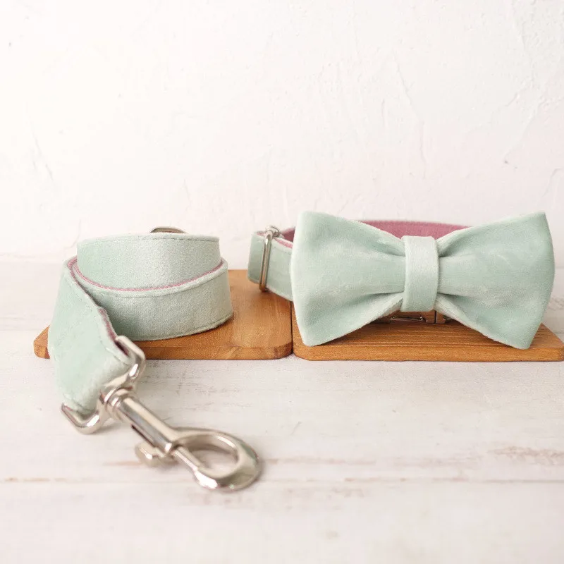 

Custom Solid Soft Velvet Dog Collar Bow Leash for Chihuahua Pug Adjustable Pet Puppy Necklace Running Lead Perros Accesorios