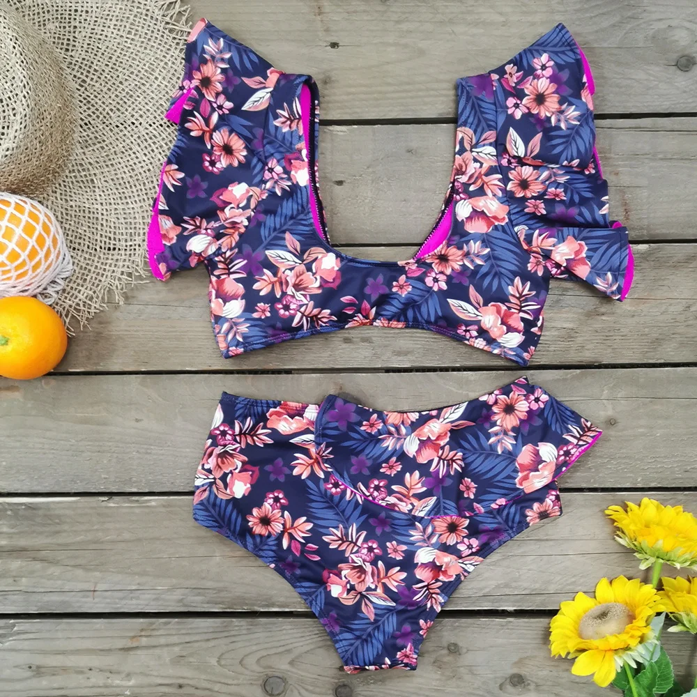 

2021 New Printed Beach Clothes Women's Split Bikini Ruffled Sexy Swimwear