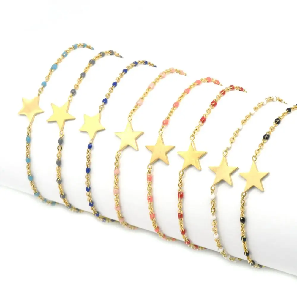 

5pcs/Lot eight colors Beads Star Gold Charm Adjustable Crystal Chic Link Bracelets For Women Wedding Dainty Gift 2021 Wholesale