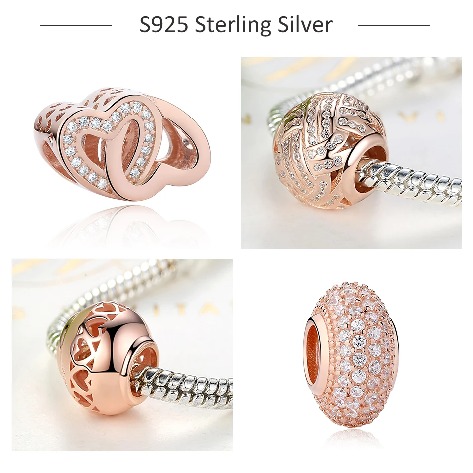 Подвески из серебра 925 пробы бусины шармы сердце семейное дерево розовое золото