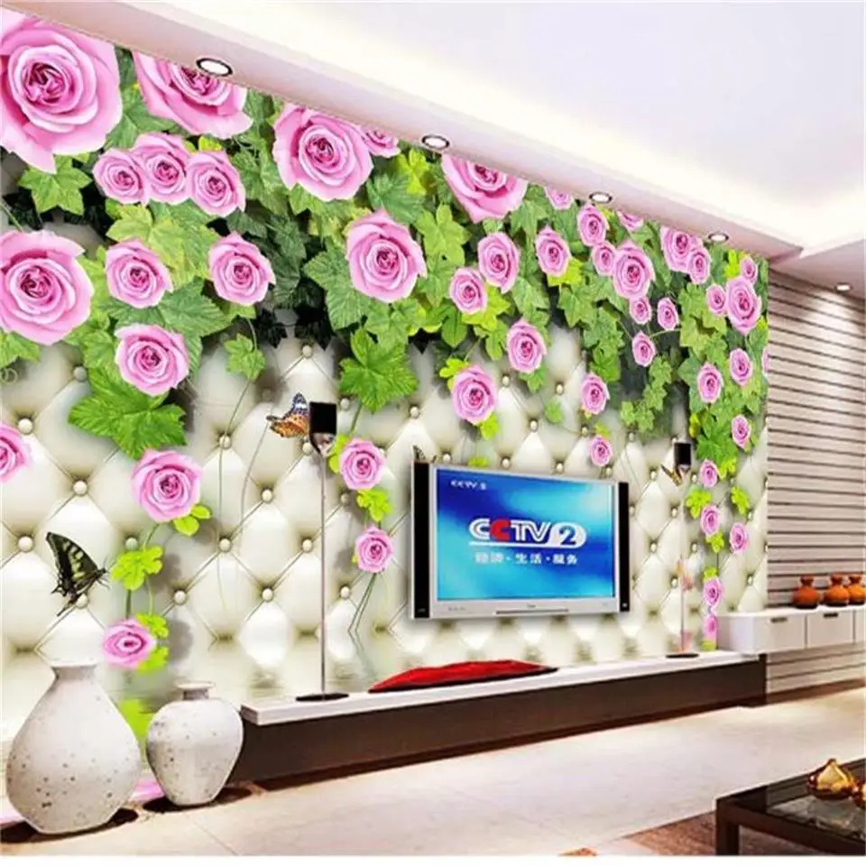 

Фотообои на заказ, Мягкие 3D обои с изображением дивана, телевизора, розы, зеленой лозы, для гостиной