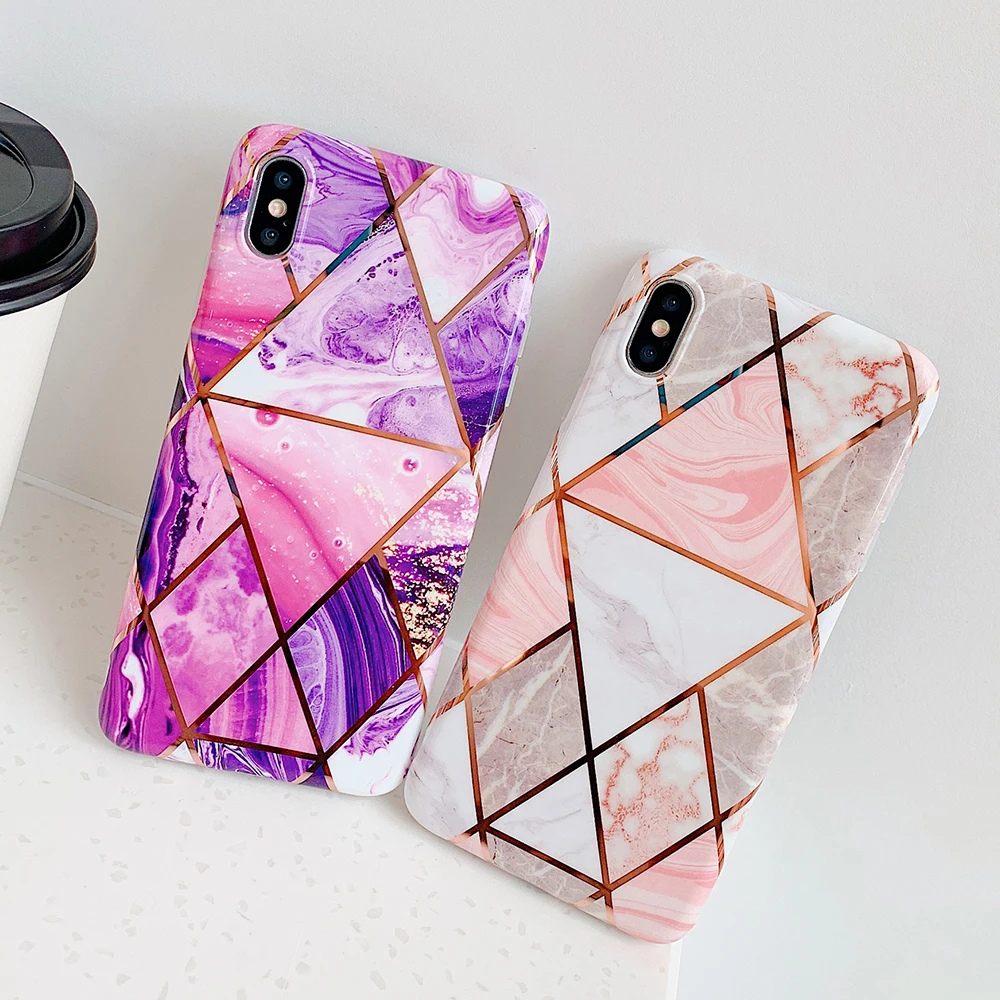 Чехлы для телефонов с геометрическим мрамором для iPhone 6, 6s, 7, 8 Plus, X, XR, XS, 11 Pro, мягкая Гальваническая задняя крышка, чехол