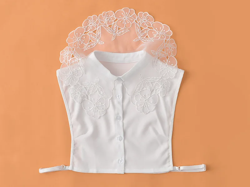 

2021 Ladies Chiffon Floral Lace Fake Collar White Lapel Shirt Detachable Half Shirt False Collars Women Removable Nep Kraagie