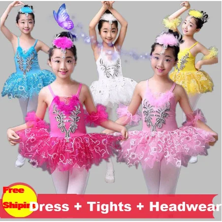 

3-16Y Children Swan Lake Tutu Ballet Dance Costume White/Blue/Pink/Yellow Girls Stage Ballet Dress Ballerina Dance Dress Kids