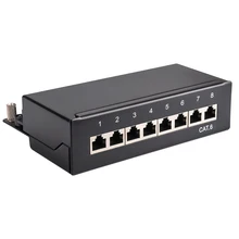 Mini Desktop CAT 6 8-port Patch Panel Full Shielded, Available For Wall Mounting (bottom plate with wall-mount screw holes)