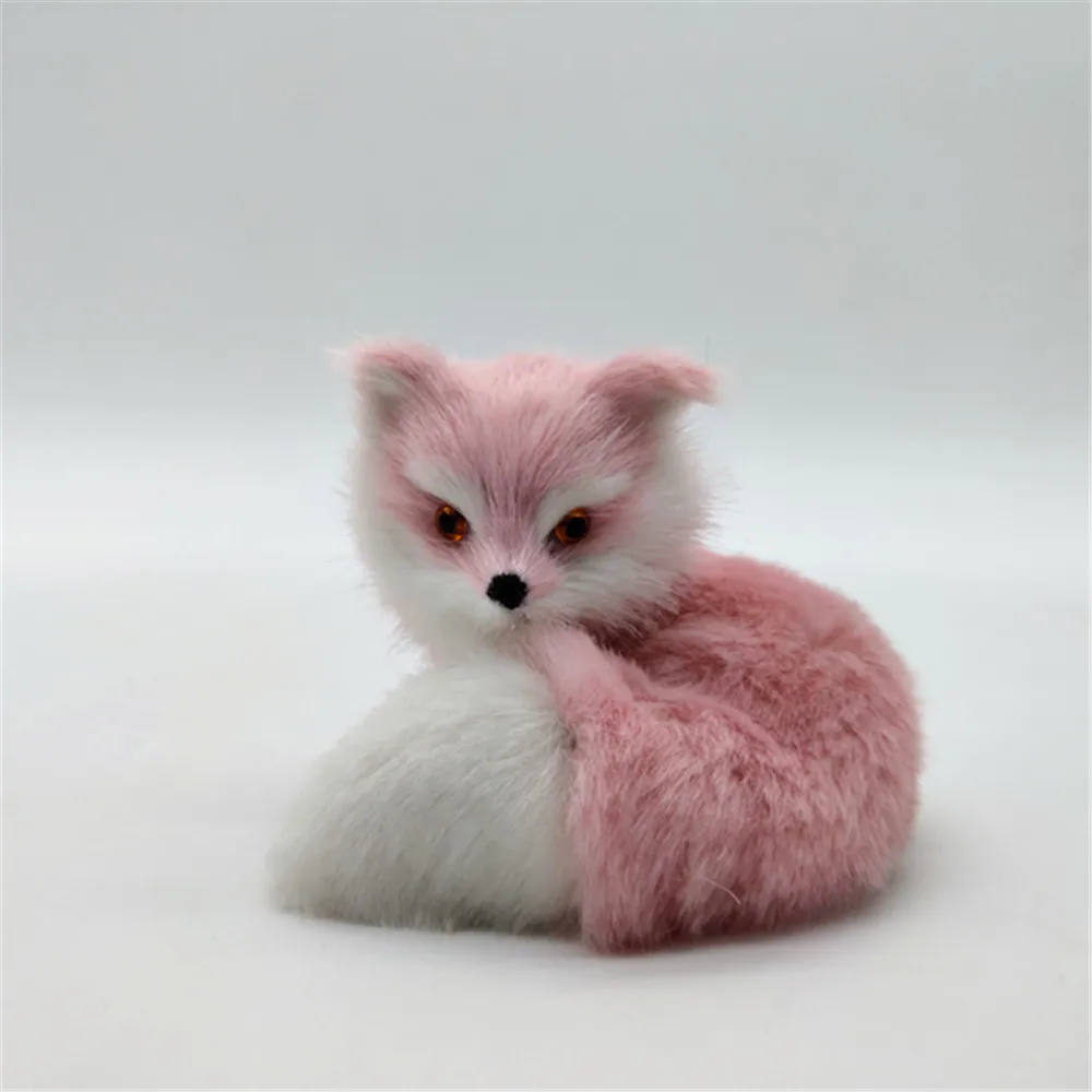 

cute real life pink fox model plastic&furs small fox doll gift about 8.5cm xf2717