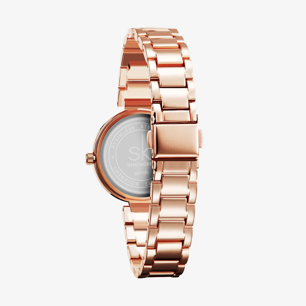 Часы Shengke женские кварцевые с браслетом дизайнерские черные наручные японским