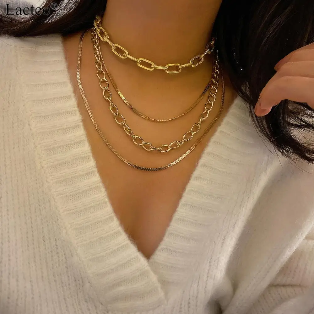 Lacteo в панковском стиле 4 Мульти Слои массивная цепочка колье ожерелье для женщин
