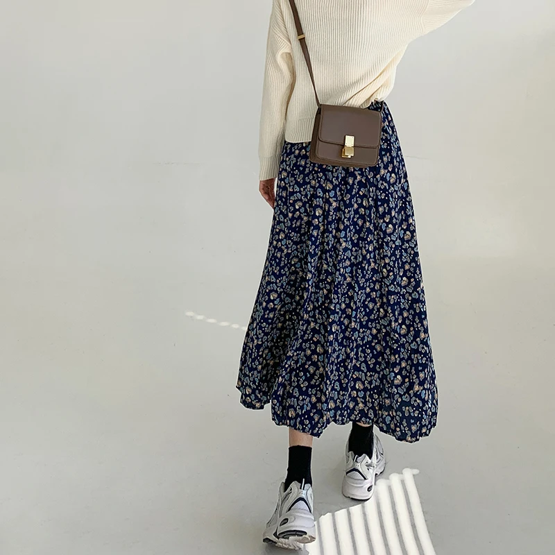 

Flower Pattern Casual Fresh Loose Basic Simple College Wind 2020 Summer Chiffon Female Women New Arrival A-line Skirts