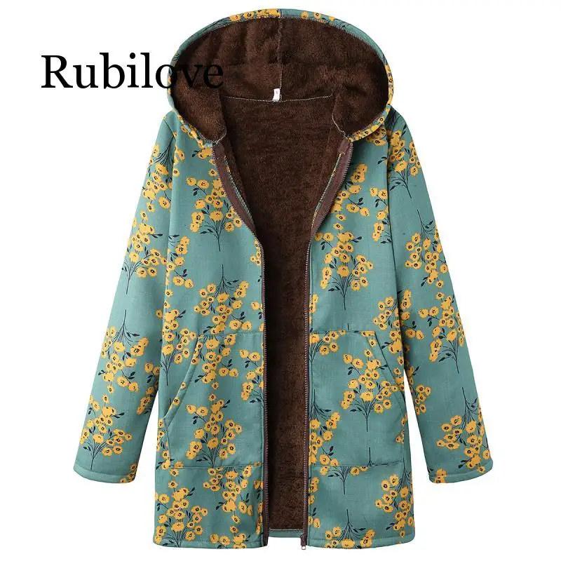 Rubilove 5XL размера плюс для женщин длинные парки Пальто Винтаж Цветочный Принт