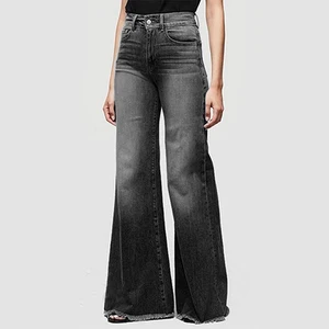 Джинсы для Для женщин мама джинсы со средней талией, женские облегающие джинсы с высокой талией размера плюс с высокой талией, джинсы Потертая джинсовая ткань свободные flare Штаны