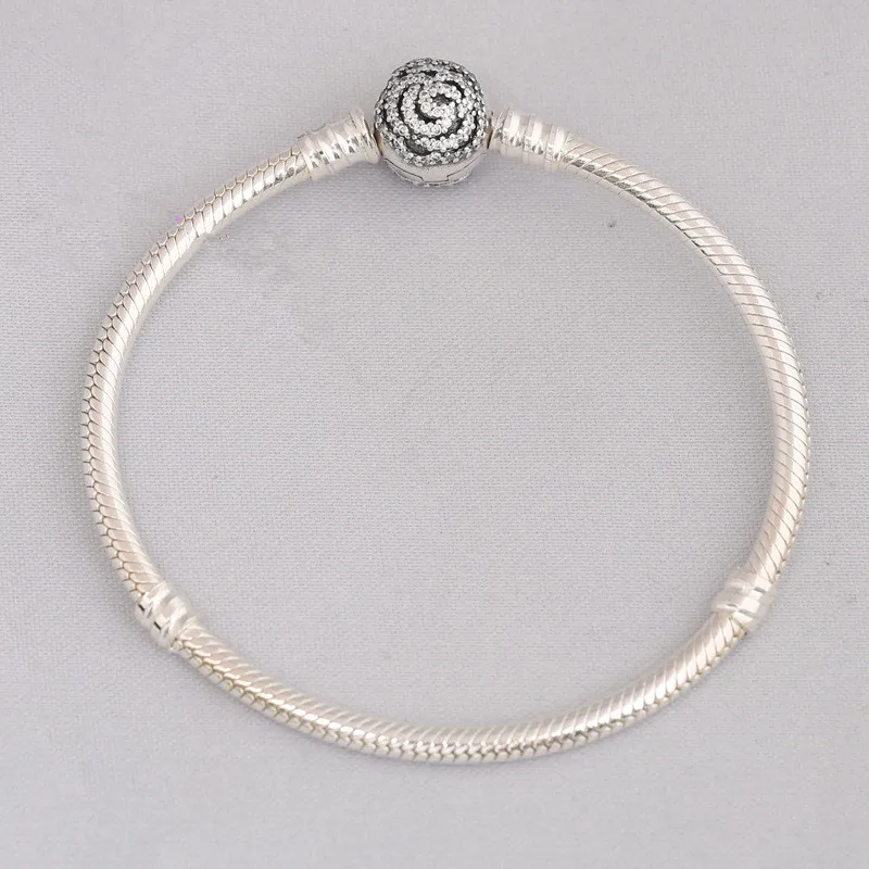 

925 Sterling Silver Limited Edition Beauty Belle's Enchanted Rose Clasp pan Bracelet Bangle Fit Bead Charm Jewelery