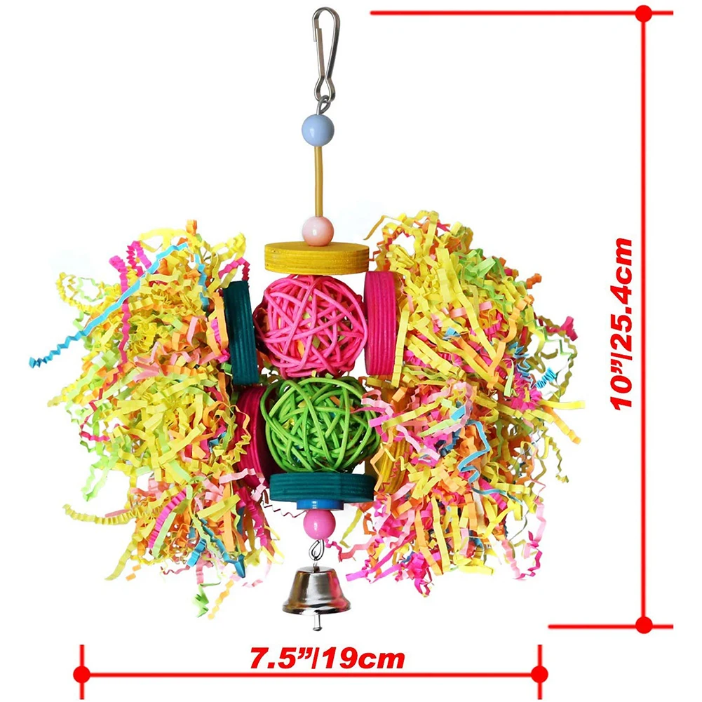 

Pets Bird Parrot Wooden Bell Beads Rattan Ball Hanging Cage Swing Bite Chew Toy