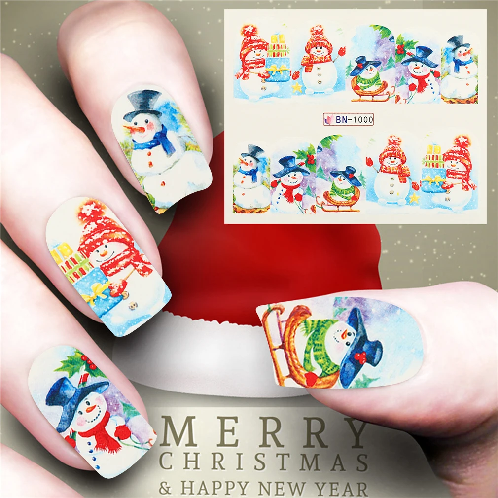 Милый Рождественский стикер для дизайна ногтей дизайн наклейки Трафаретный