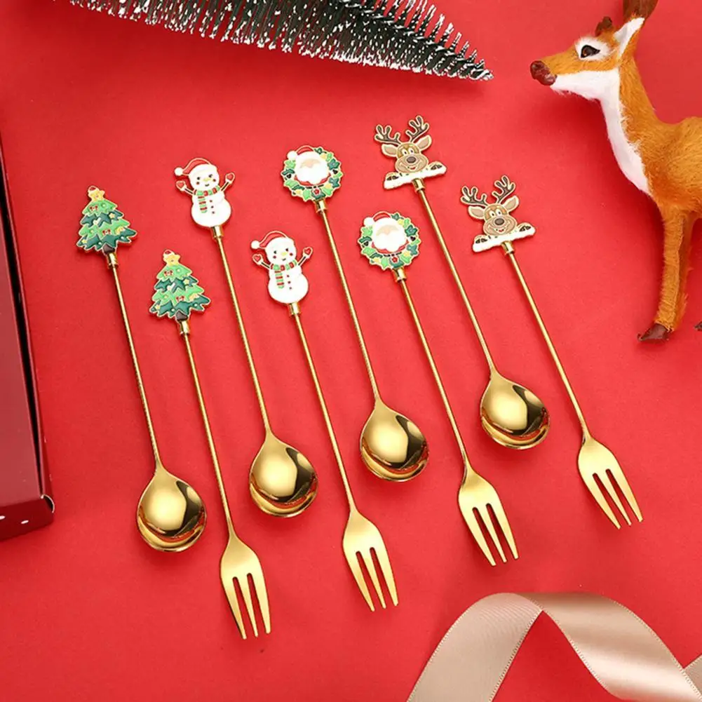 

4 шт./компл. ложка для смешивания с длинной ручкой, удобная в захвате, из нержавеющей стали 304, Рождественская тематическая головка эспрессо, ...