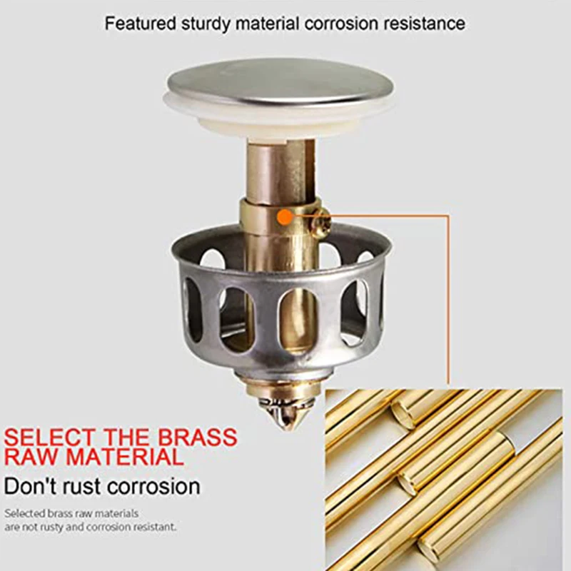 

Universal Wash Basin Bounce Drain Filter, Universal Size Sink Drain Stopper, Bathroom Sink Drain Plug with Basket 3 Pcs