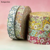 kewgarden handmade tape diy hairbow corsage accessories 1 5 1 38mm 25mm 10mm print flower fabric double cloth ribbon 10 meters