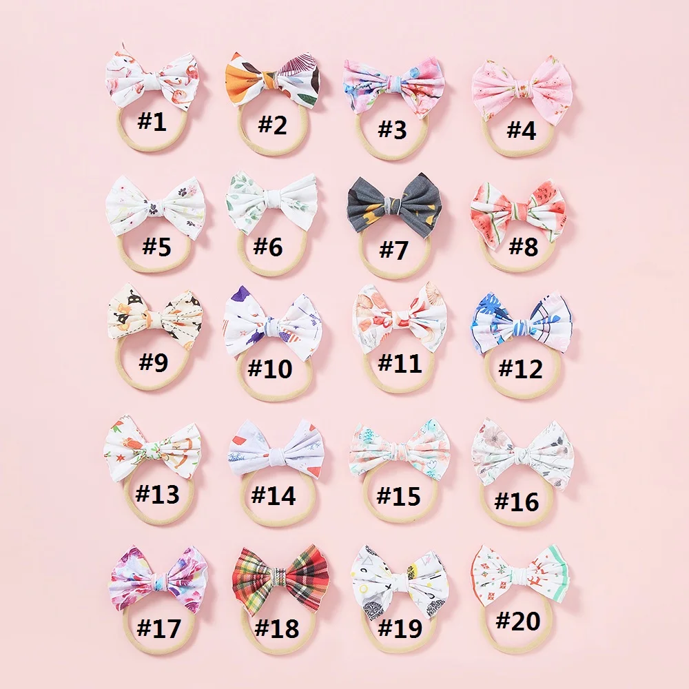 50 шт./лот фламинго/арбуз/клетка/цветочный принт бант из нейлона повязка на голову