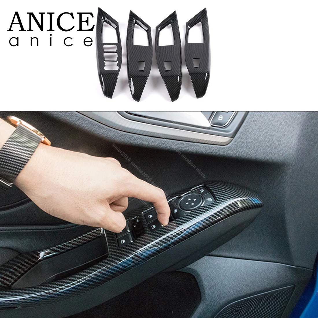 4 шт. углеродного волокна цвет двери окна Кнопка Панель подлокотника пригодный