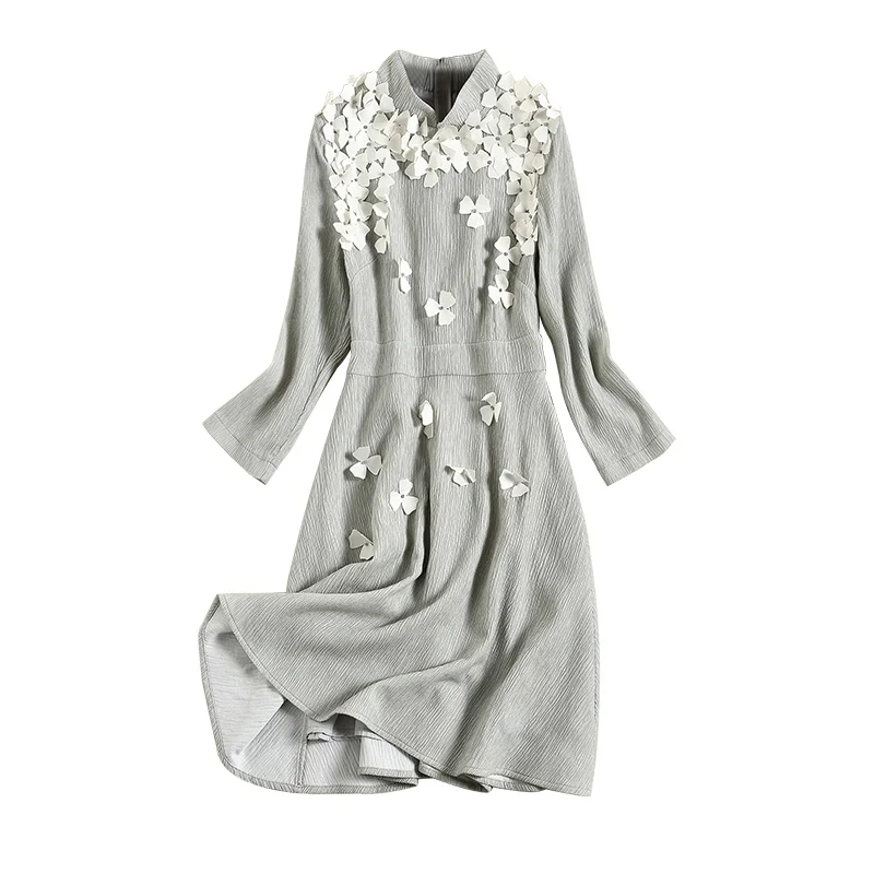 

dress office A-Line work NEW Superior quality Autumn Vintage Flower dresses ladies fashion Runway Women Party Dress winter