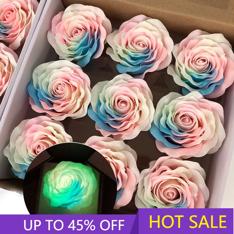 

9Pcs Rainbow Luminous Soap Artificial Flowers Head Real Fake Flower Wedding Home Garden Valentine Decor DIY Bouquet Materials