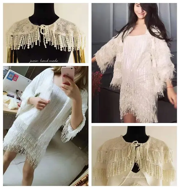 Длинная жемчужная бахрома бусины кисточки кружевная отделка одежда платье