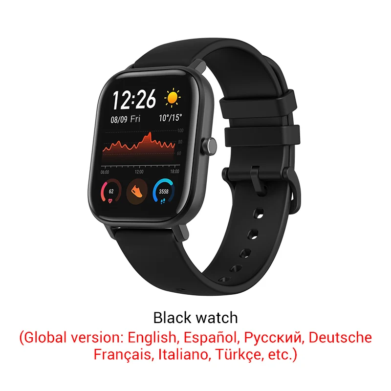 Black color Xiaomi Amazfit GTS Smartwatch 341PPI AMOLED дисплей 5 атм водонепроницаемый 14 дней батарея gps управление музыкой - Цвет: Black color