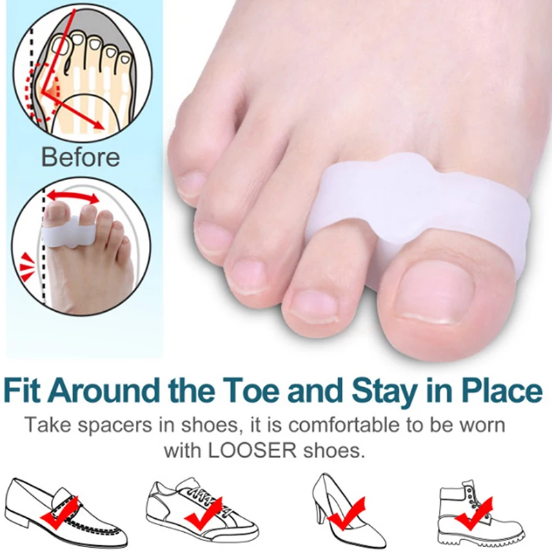 

2pcs Big Toe Two Hole Thumb Valgus Toe Separator Silicone Gel Foot Fingers Protector Corrector Pedicure Foot Care Tool