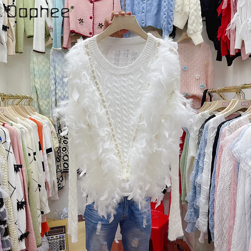 

Осенняя одежда 2021, новинка, милый вязаный кардиган с перламутровым воротником и бусинами, модный Короткий трикотажный Топ для женщин