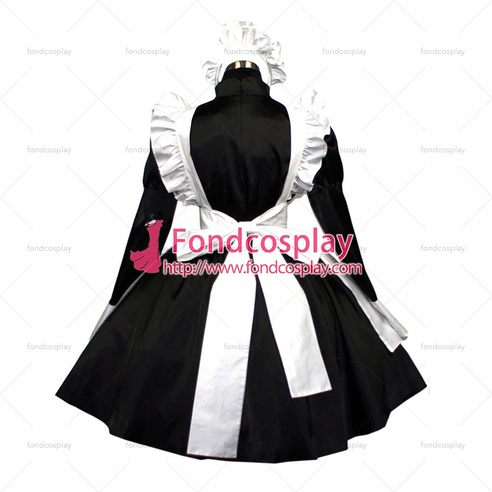 Сексуальная горничная Сисси атласное черное платье с замком униформа косплей