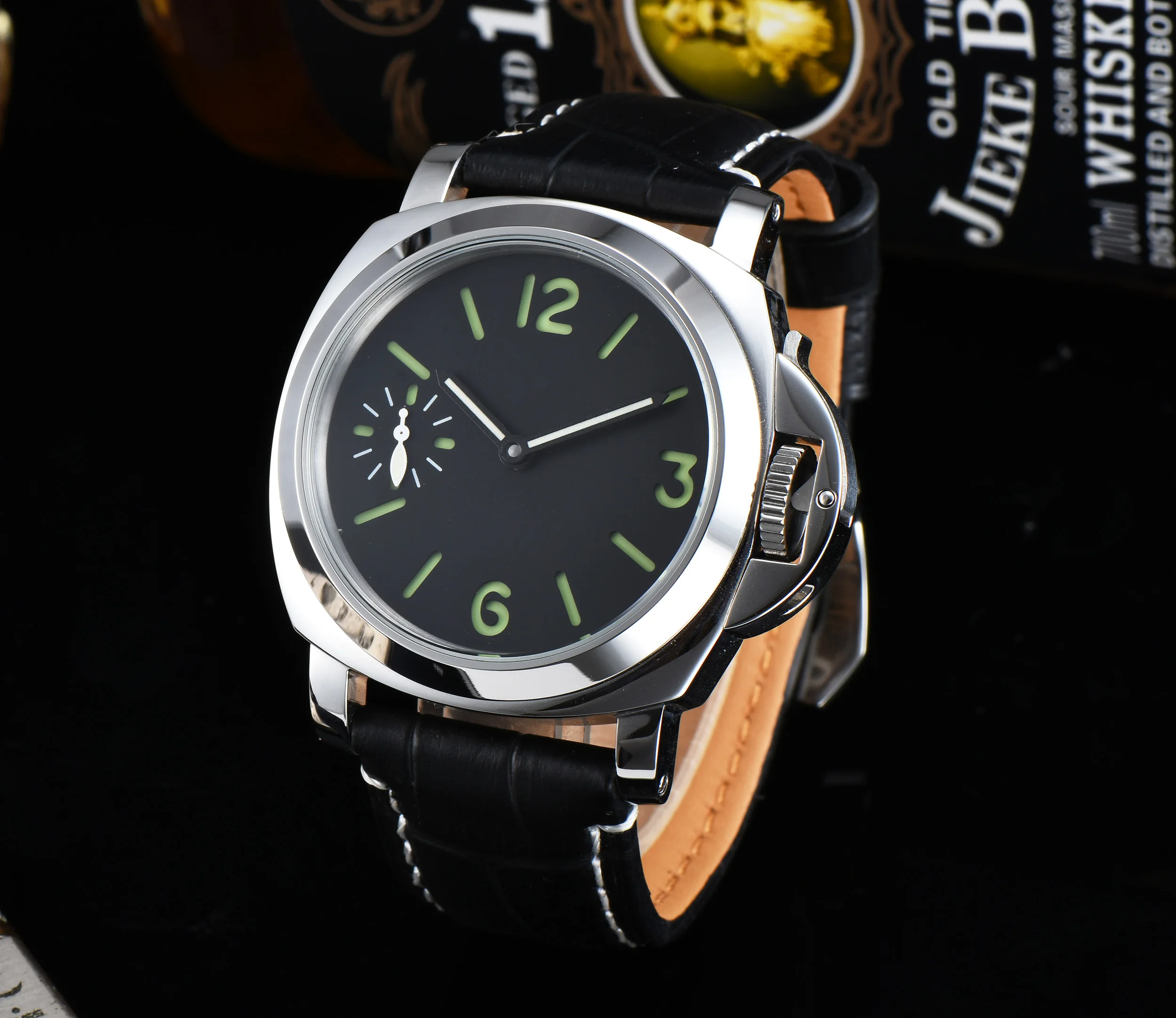 Часы PARNIS 44 мм мужские модные часы с черным циферблатом из нержавеющей стали