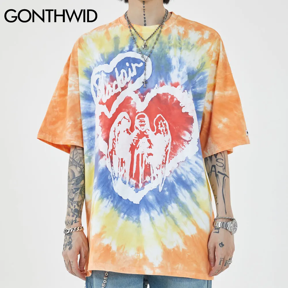 Футболка GONTHWID в стиле Харадзюку Повседневная рубашка с коротким рукавом и