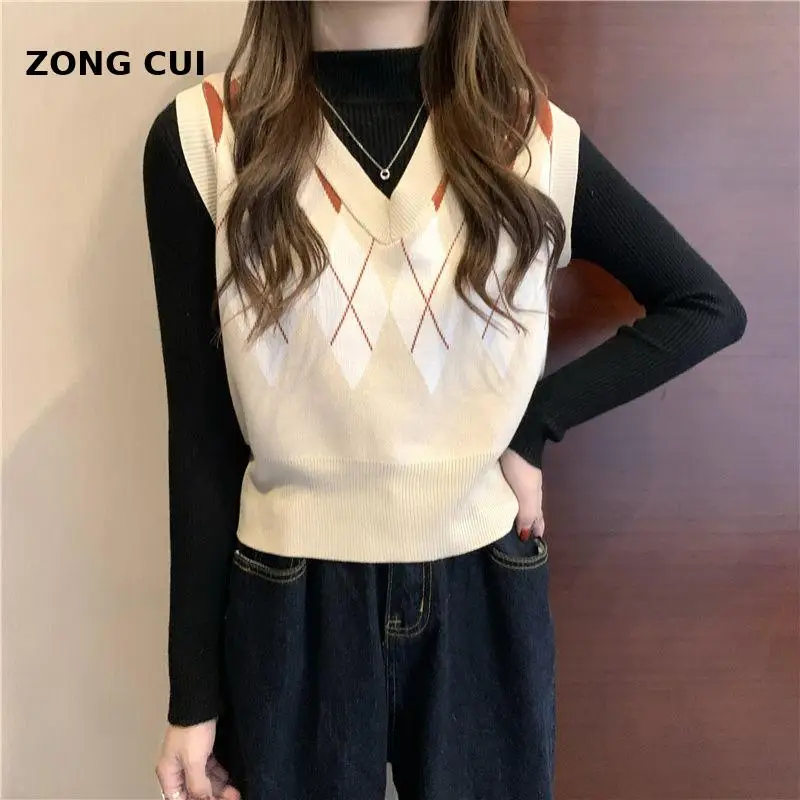 

Женский осенне-зимний вязаный жилет с V-образным вырезом