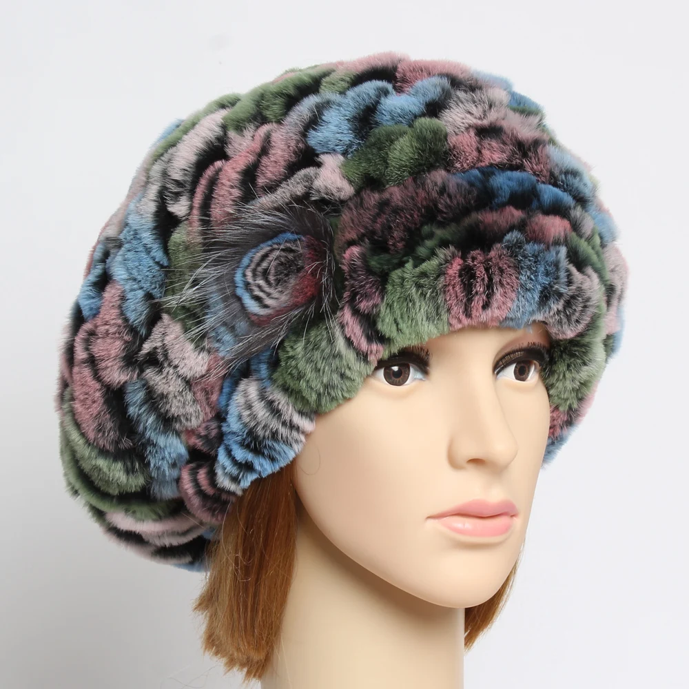 Женская шапка из натурального меха кролика Рекс зимняя мягкая эластичная 100%