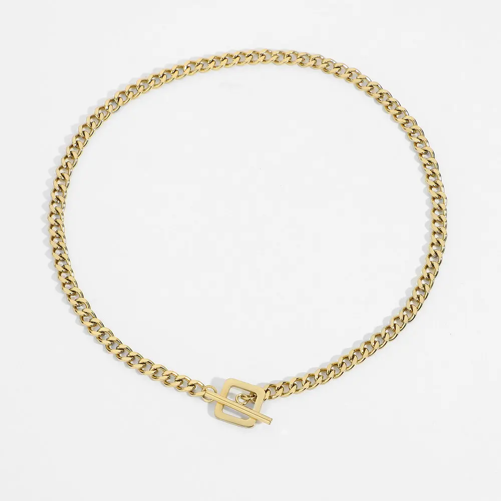 

INS New Design 14K Gold Large Oval Double Layer Necklace Stainless Steel Oval Circle Pendant Layer Necklace for Women