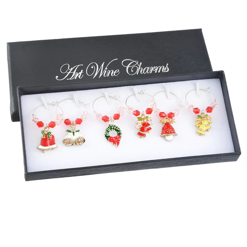 1Set/6PCs Red Enamel Charms Set Christmas Series Wine With Box For Table Decor Mixed New Year Gift | Украшения и аксессуары