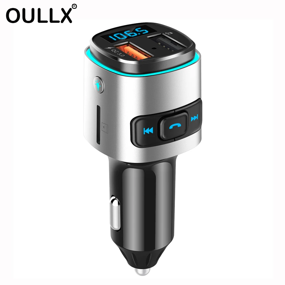

OULLX QC3.0 3.1A USB Car Charger Bluetooth Car kit Handsfree FM Transmitter Music Play Car MP3 Player With Colorful LED Light