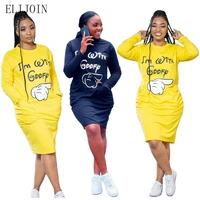 elijoin europe america autumn and winter womens letters and digital long sleeve printed skirt fashion casual sexy dress