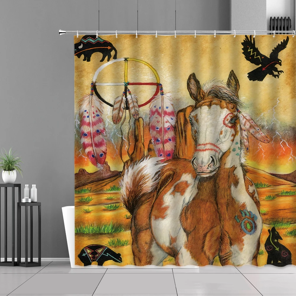 

Tiger Pattern Shower Curtain Forest Wild Animal Tigers Elephant Horse Cat Oil Painting Bathroom Decor Curtains Waterproof Cloth