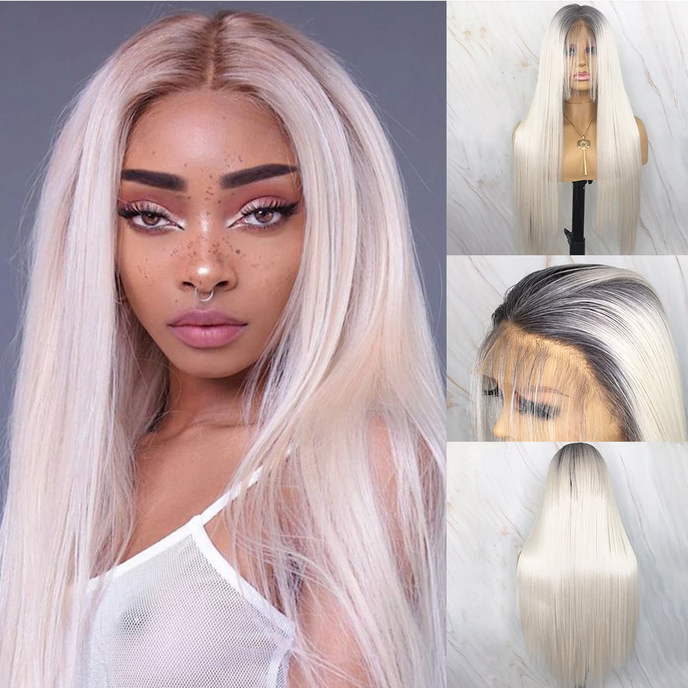 BlueBird Futura Hair 13x4 Synthetic Lace Front Wigs For Women Silky Straight 4T60 Ombre Lace Front Wig Platinum Gluesless Wig