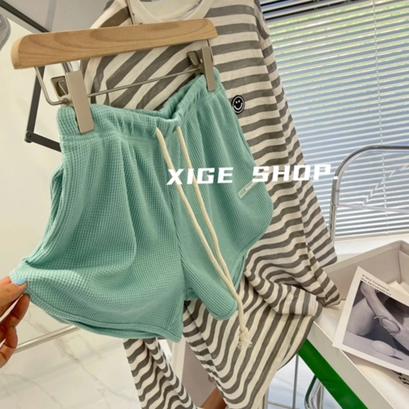 

Elastic Lace-Up Casual Shorts Women's Summer 2021 Solid Color Loose Sports Shorts Running Fitness High Waist Beach Shorts Female