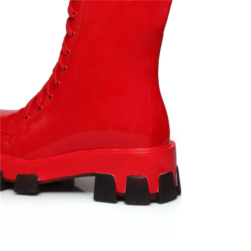 MORAZORA/ г. Обувь из натуральной кожи наивысшего качества женские ботинки до середины икры ботинки на платформе на низком каблуке со шнуровкой и молнией женские мотоциклетные ботинки